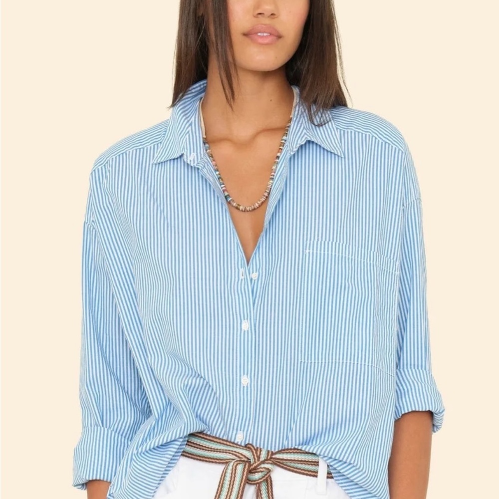 Women’s Myrtle Blue Striped Xirena Jordy Shirt In Stores Now for 215$
